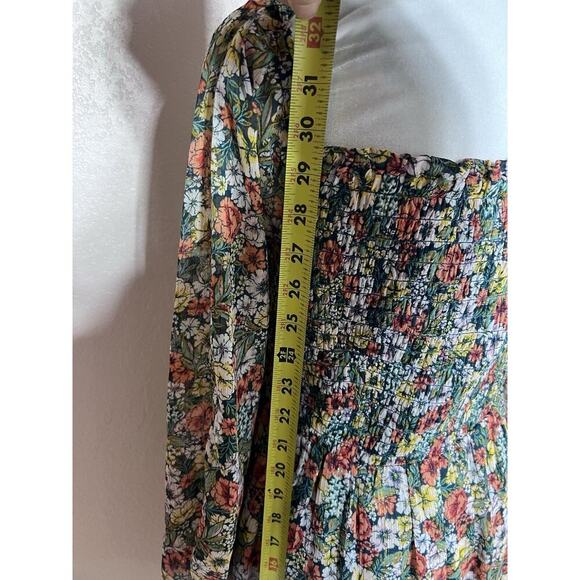 Lauren Conrad Green Floral Smocked Dress Sz Medium Cottagecore New - Picture 6 of 12